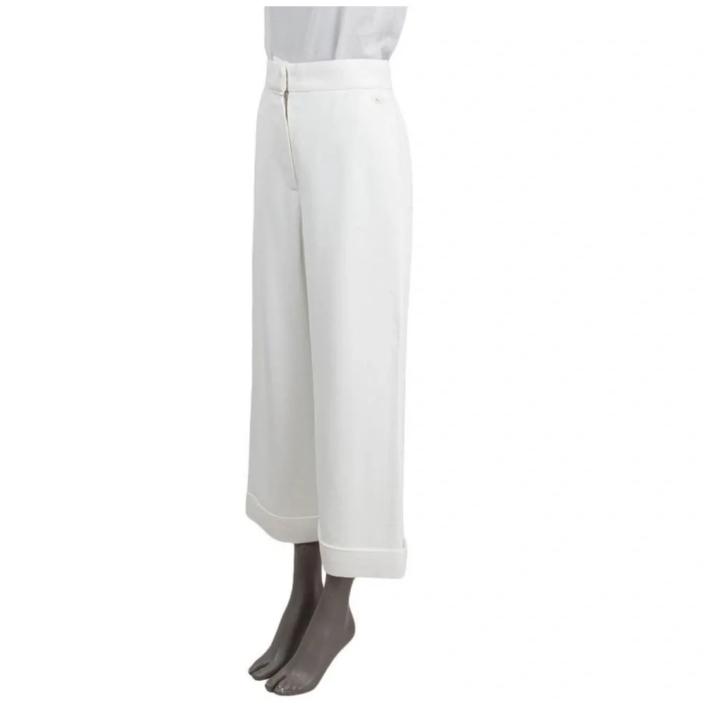 CHANEL White and Blue Wide Leg Pants